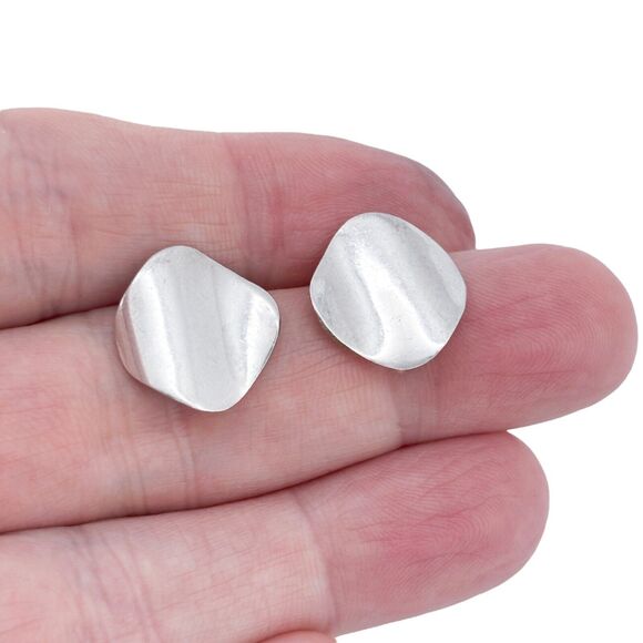 Vintage Sterling Silver 925 Abstract Wavy Stud Earrings - Picture 1 of 8